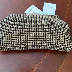 Reiss Gold/Light Bronze Metallic and Black Evening Clutch Small Bag W/Chain NWT